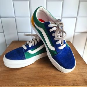 Vans Yacht Club Old Skool Suede Shoes Kids Size 2 Blue/Green/Yellow Colorblock